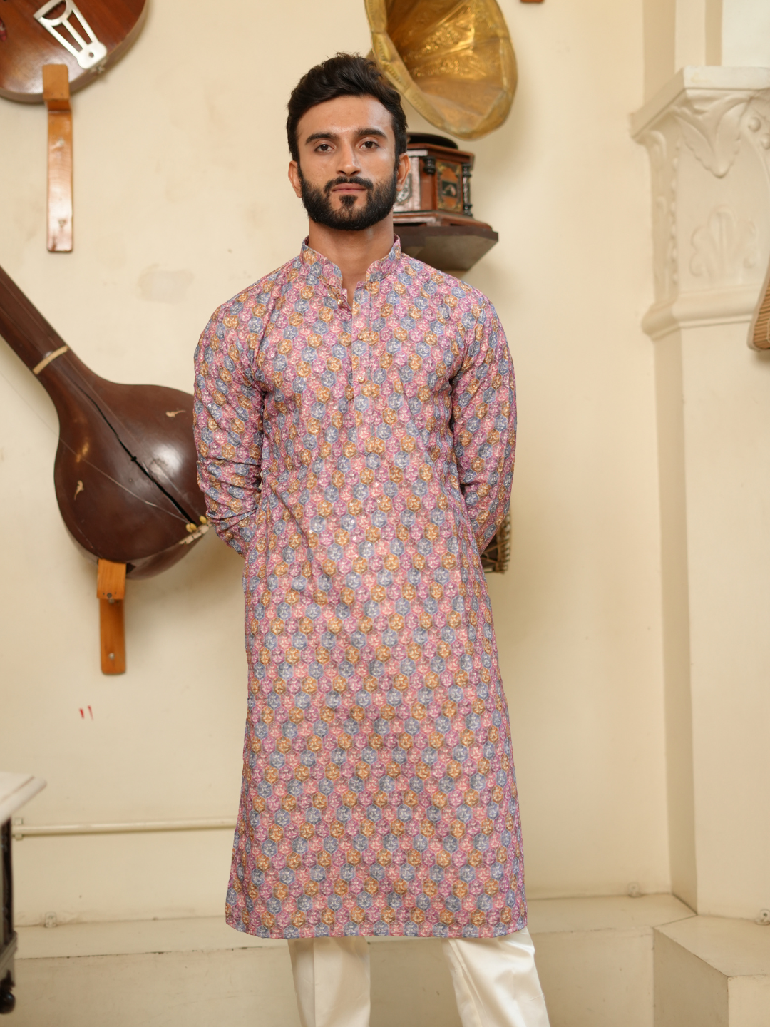 Magnet Men's Multi Colour Kurta Trouser Set