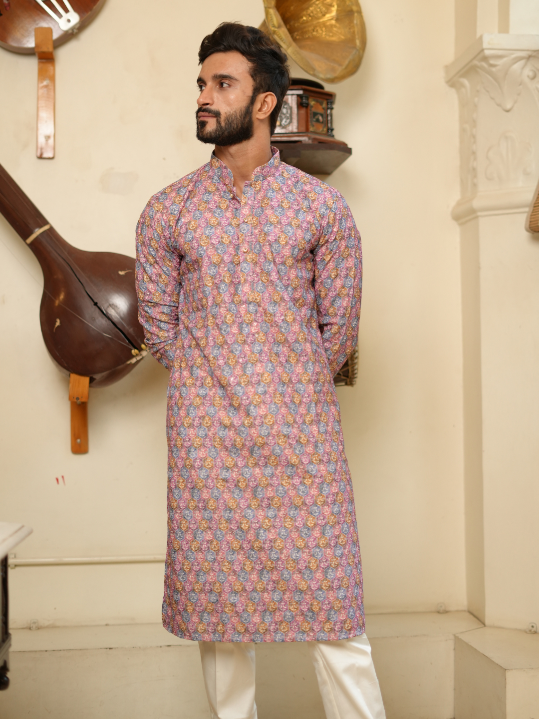 Magnet Men's Multi Colour Kurta Trouser Set