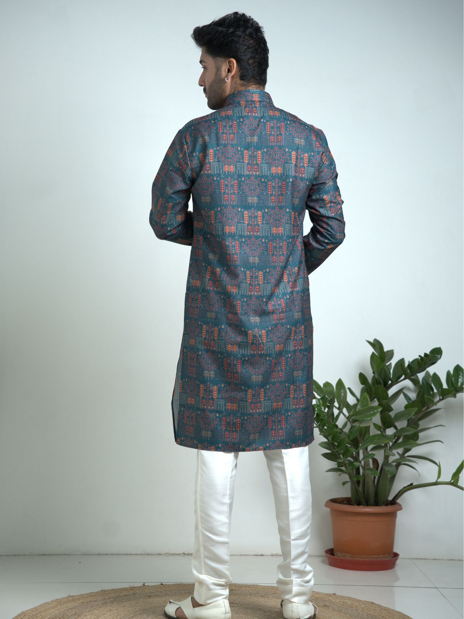 Teal blue Printed kurta trouser set