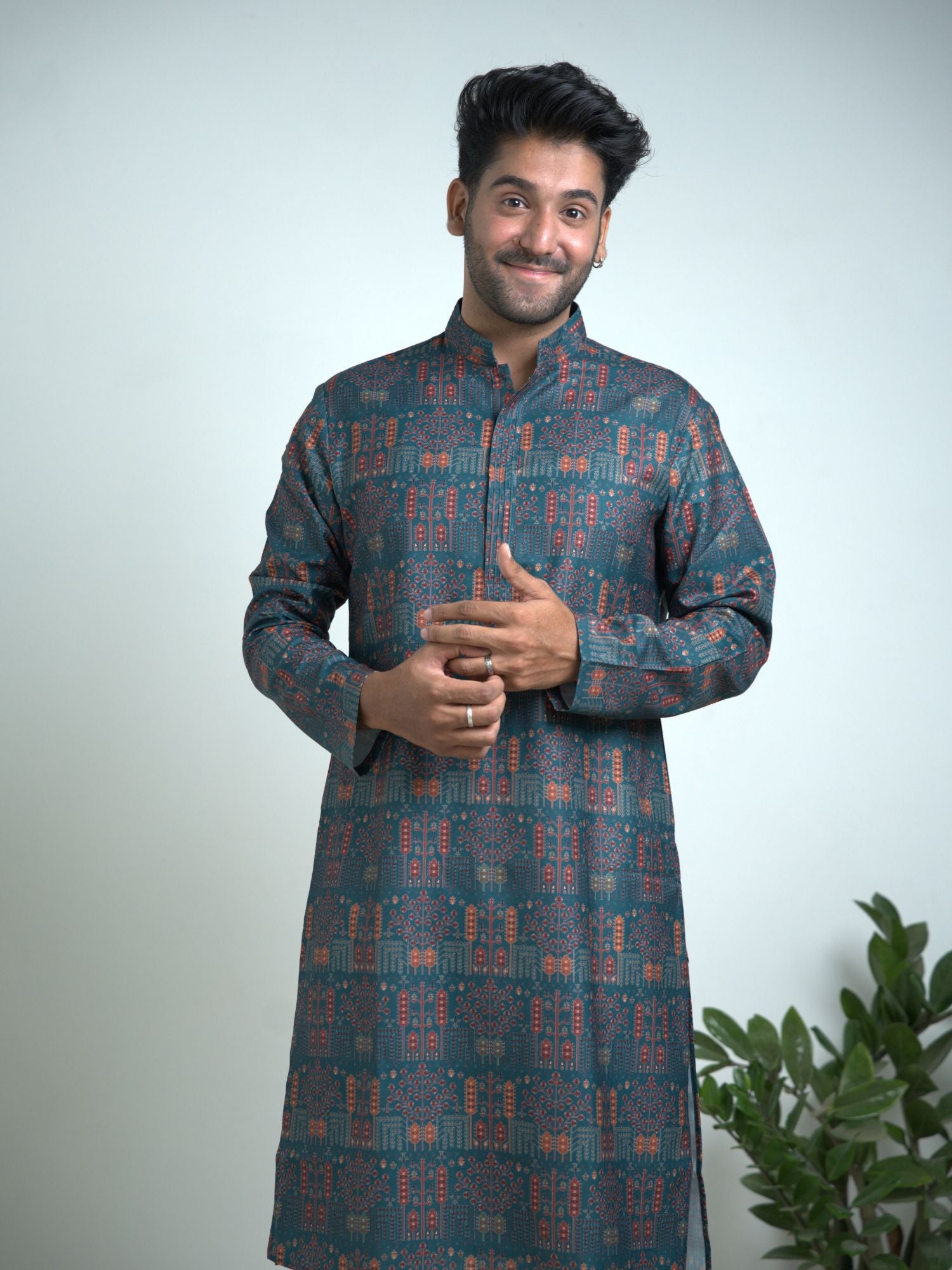 Teal blue Printed kurta trouser set