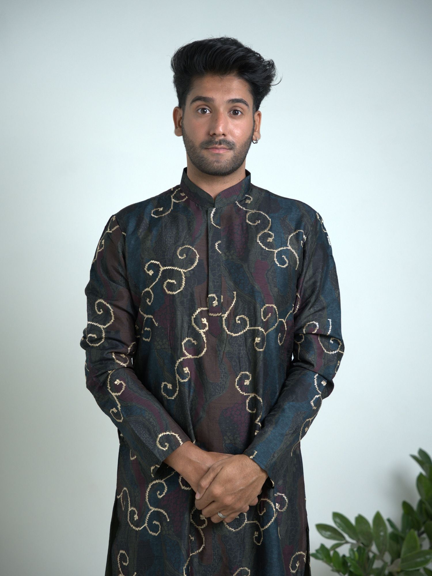 Tusser silk with zari Embroidery kurta trouser set