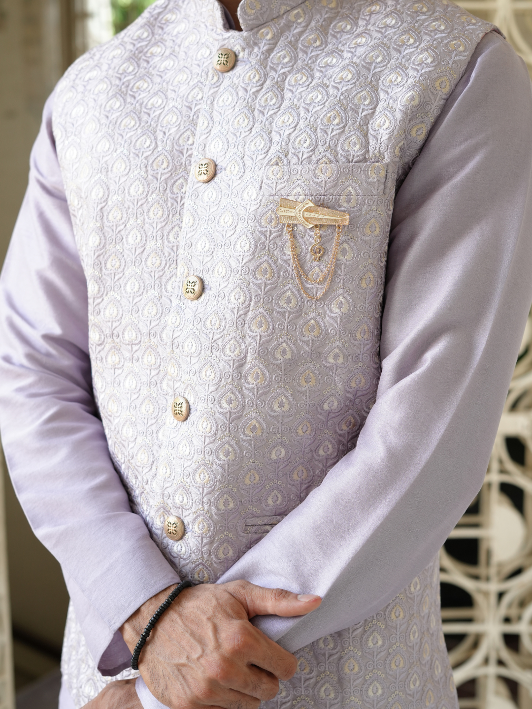 Magnet Men's Lilac Kurta Nehru Jacket Trouser Set